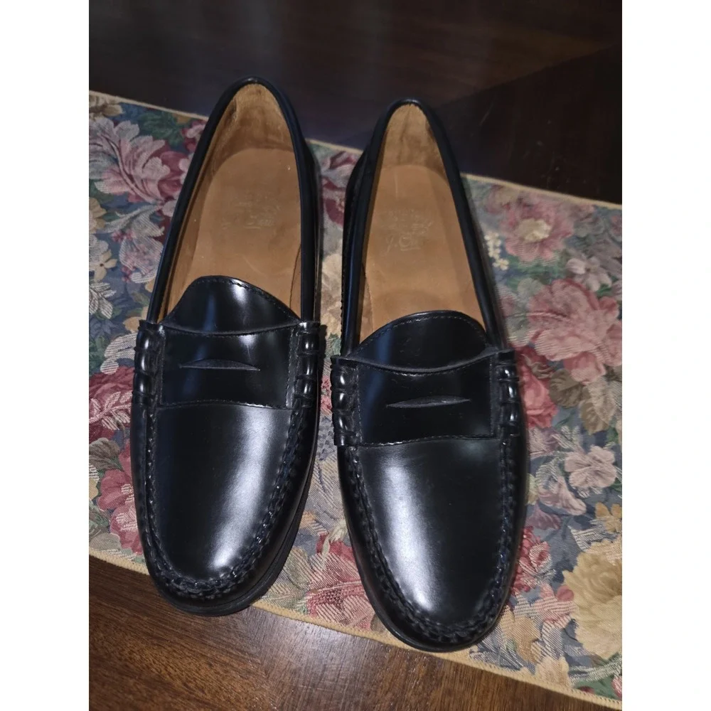 J.Crew Mens Camden Black Leather Penny Loafers AV166 Size 8.5 Slip On Dress Shoe